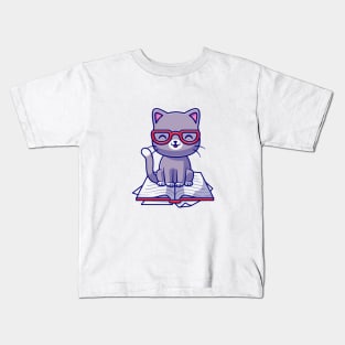 Cat Reads Book Kids T-Shirt